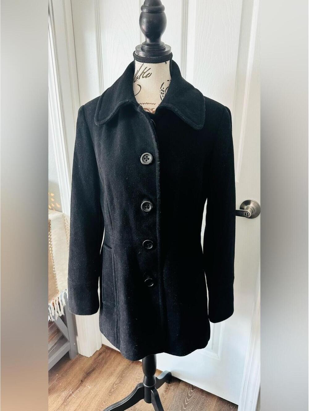 Fog by London Fog Black Wool Blend Pea Coat